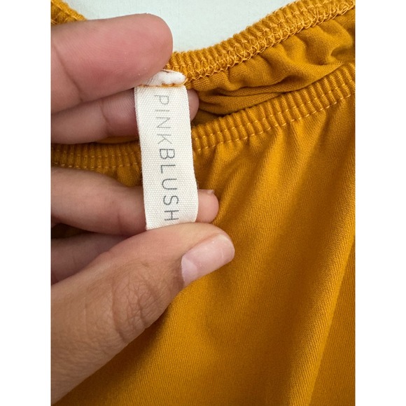 Pink Blush Maternity Golden Yellow Ruffle Off Shoulder Long Sleeve Dress Sz‎ S - Picture 3 of 8